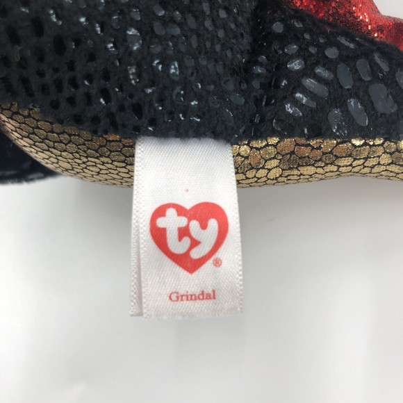 Ty Beanie Boos Grindal Dragon Unicorn Plush Black Gold Red Wings 2021 6" TAG - Picture 9 of 12